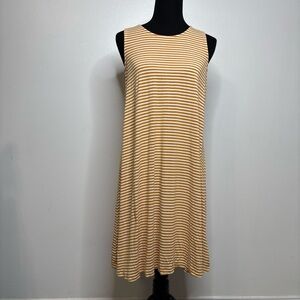 Old Navy Striped Sleeveless Swing Dress Women’s Large Yellow White Casual Midi